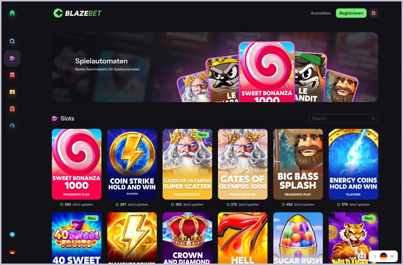 Entdecke die vollständige Slot-Sammlung bei BlazeBet Casino