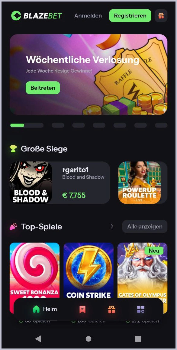 Optimierte mobile Version der BlazeBet Casino-Website